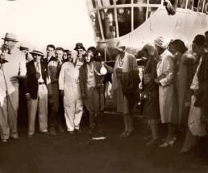  Amelia Earhart christening a Goodyear Blimp in 1929.