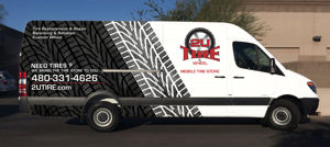 GoTireVans’ first U.S. client, 2UTire in Phoenix, worked with a local graphics company to wrap its van with eye-catching graphics and easy-to-read contact information to make it stand out.