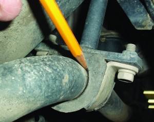 Photo 3: Loose sway bar bushings can cause squeaks and knocking noises.