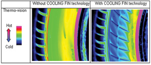 Figure D: Sidewall temperature reduction due to cooling fin technology on Bridgestone run-flat tires (SUV tire).