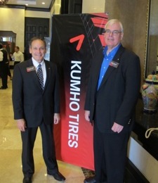 National vice president of sales Armand Allaire (left) and vice president of marketing Rick Brennan gave Kumho dealers a complete review of where the tiremaker is headed. 