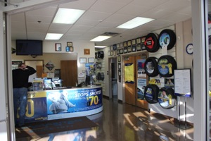  well-kept and relatively uncluttered, the front sales counter at samaritan tire.