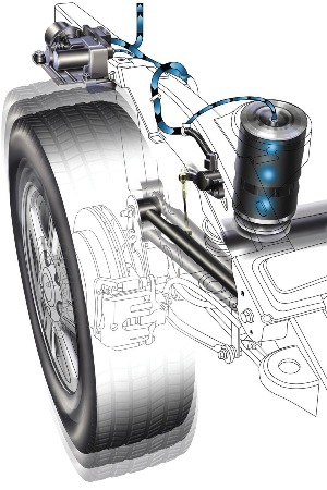 In an air ride suspension, hollow, inflatable rubber bags (air springs) are used in place of ordinary coil steel springs or leaf springs.