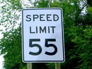 A national 55 mph speed limit was imposed in 1974 thanks to the Emergency Highway Energy Conservation Act.