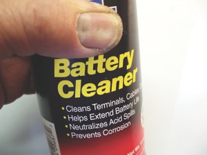 Photo 2: An aerosol can of electrolyte neutralizer is handy to help free up corroded battery terminals and neutralize acid spills.