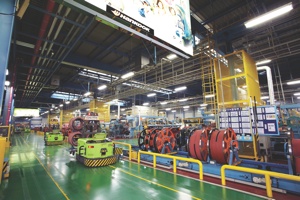 hankooks plant in geumsan,south korea, one of two in its home country, features an army of robotic tow motors moving tires and components around.