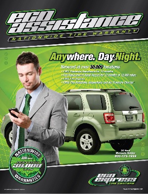 Eco-Assistance provides customers with a limited treadwear and road hazard warranty on all tire purchases, along with roadside assistance for 12 months, flat repair service and access to a nationwide 24-hour warranty hotline.
