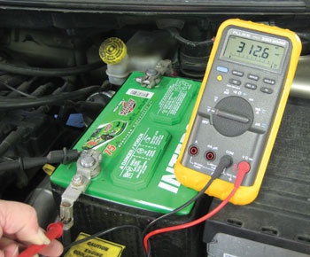 figure 9: even with the engine running, lights, a/c and cooling fans on, the voltage drop from terminal posts to wires in the terminal was less than a tenth of a volt.