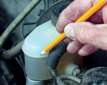 brake fluid level and condition can be an indicator of worn brake pads and leaking wheel cylinders. 