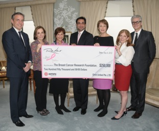 Earlier this year Omni United, led by founder G.S. Sareen (middle) presented a $250,000 donation to the Breast Cancer Research Foundation.