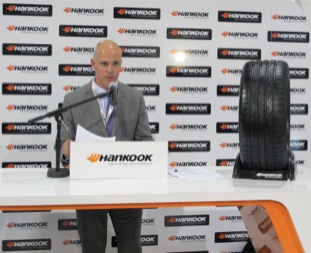 Shawn Denlein, Hankook Tire America Corp. senior vice president of sales and marketing, introduces the all-new Ventus S1 Noble2.