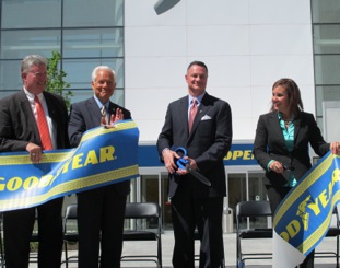 officially cutting the ribbon on the new facility were (from left): russ pry, summit county executive; akron mayor don plusquellic; rich kramer, goodyear chairmand and ceo; and mary taylor, ohio lieutenant governor.