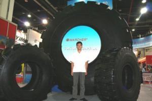 Qingdao Qizhou Rubber not only manufactures giant tires such as the 57-inch OTR tire pictures here. More recently, the company has introduced an agricultural radial line-up.