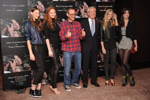 Left to right, Georgina Storilijtoric, Lily Cole, Terry Richardson, Meloes Horst and Daisy Lowe attend the 2010 Pirelli Calendar Launch press conference at the Intercontinental Hotel, Park Lane on Nov.19 in London.