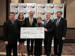 During TIA's Tire Industry Honors event last evening, 2011 Tire Review Top Award winner Virginia Tire & Auto was formally introduced. One hand for the announcement were (from left) Tire Review publisher David Moniz; Julie Holmes, Myron Boncarosky, Carole Boncarosky and Mike Holmes of Virginia Tire; and Tire Review editor Jim Smith.