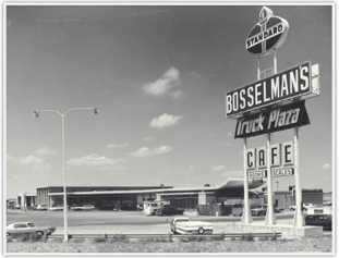 In 1965, Fred Bosselman built this new Bosselman Truck Plaza at the intersection of the new I-80 and U.S. Highway 281 at Grand Island, Neb. Called the Truck Stop of Tomorrow, this location became a landmark and has served the public for more than 40 years.