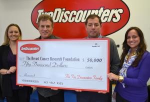 Presenting the donation on behalf of Tire Discounters were Stephanie Huff, vice president of recruiting and training; Chip Wood, owner; Chris Wood, vice president of purchasing; and Jennifer Mongelluzzo, marketing coordinator.